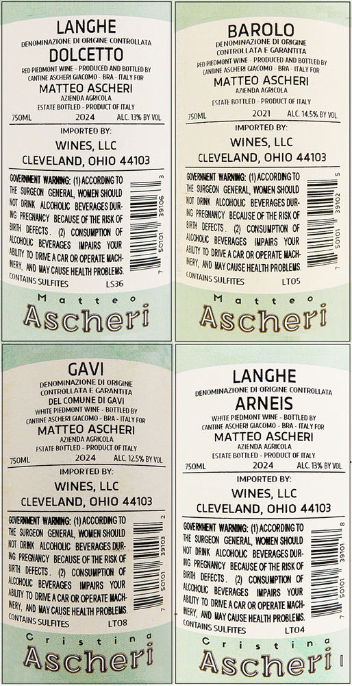 Ascheri's Four Iconic Wines Bundled labels
