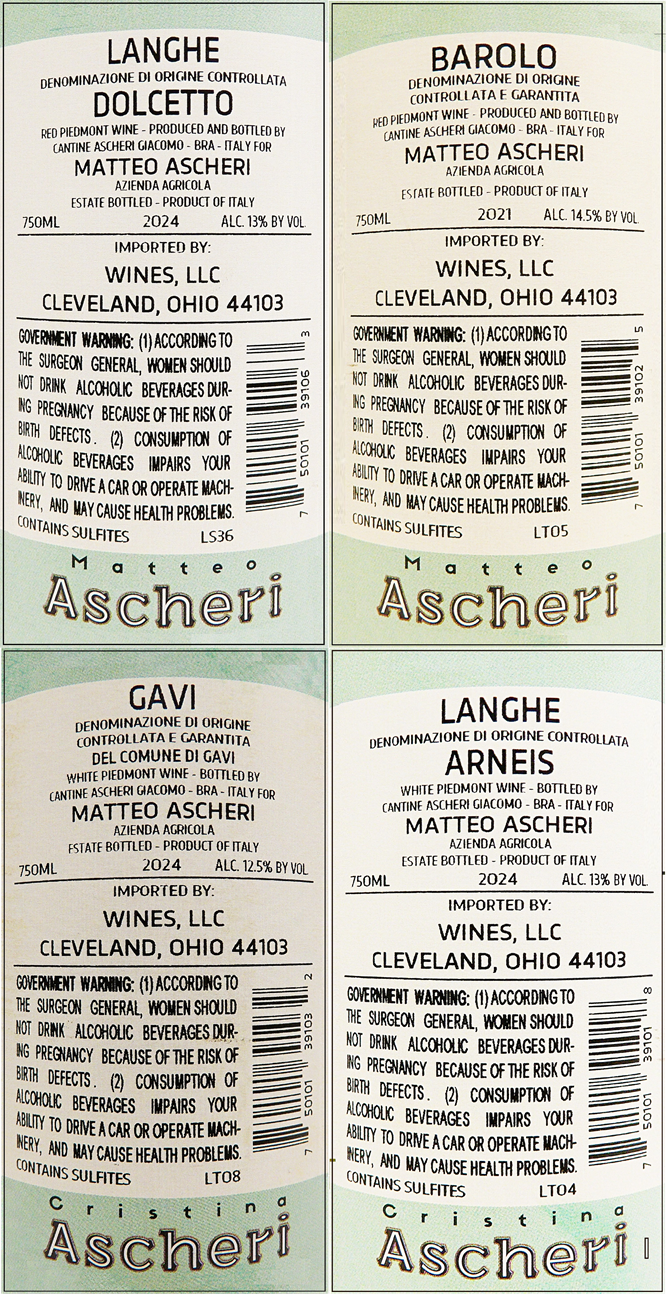 Ascheri's Four Iconic Wines Bundled labels