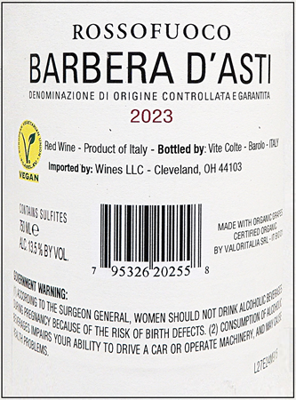 Barbera d Asti, 2023 Rosso Fuoco by Vite Colte label