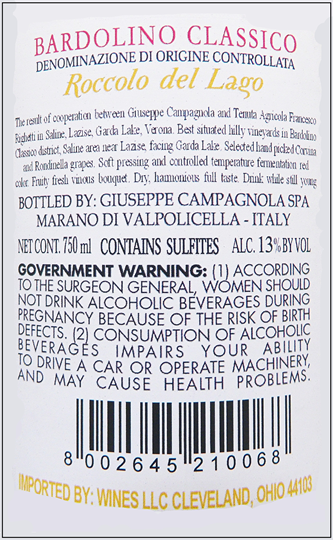 Bardolino Classico DOC, 2024 by Roccolo del Lago label