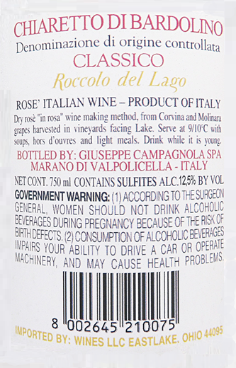 Bardolino, Rose', 2024 Chiaretto Roccolo del Lago, Organic label
