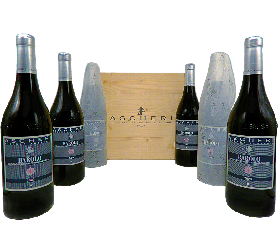 Barolo 2020 Three Vineyards by Ascheri, Six in Wooden Box