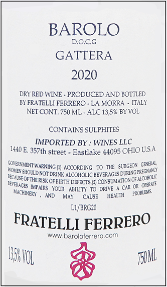 Barolo Gattera, 2020 by Fratelli Ferrero label