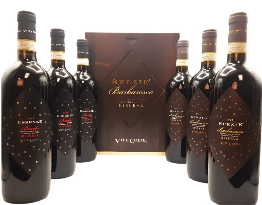 Barolo 2015 Riserva 3 Btls and Barbaresco Riserva 3 btls in a Wooden Box by Vite Colte