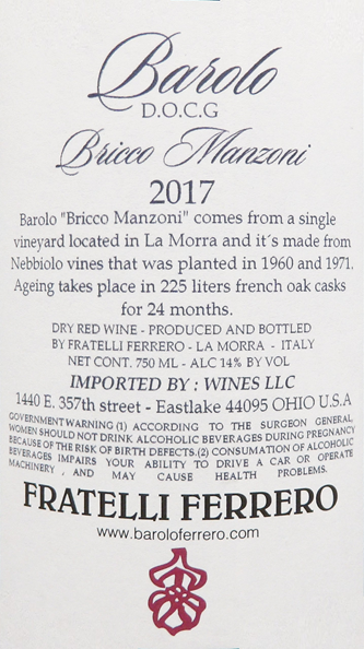 Barolo Manzoni Bricco 2017 by Fratelli Ferrero label