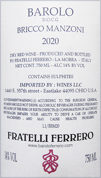 Barolo Manzoni Bricco 2020 by Fratelli Ferrero label