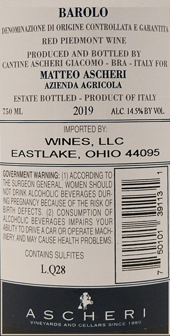 Barolo Sorano Coste & Bricco 2019 DOCG Ascheri label