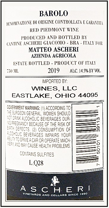Barolo Coste & Bricco 2019 DOCG Ascheri label