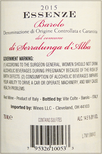 Barolo di Monforte d'Alba, 2013 Essenze by Vite Colte label