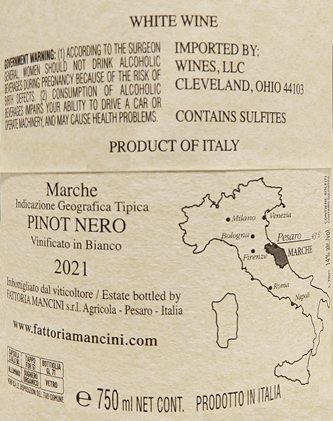 
                      
                        Blanc de Pinot Noir, Quarta, 2021, By Mancini in Le Marche label
                      
                    