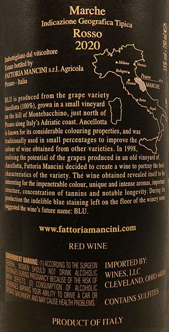 Blu 2020 DOC, By Mancini in Le Marche label