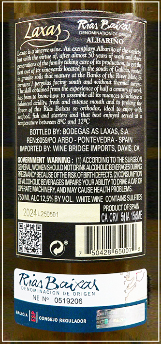 Bodegas Albarino Laxas, Rias Baixas, Spain 2024 94 pts Decanter label