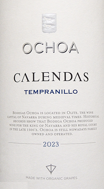 Bodegas Ochoa Calendas Tinto, Navarra, Spain 2023 label too