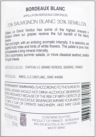 Bordeaux Blanc, 2024 by Chateau Le Grand Verdus labels