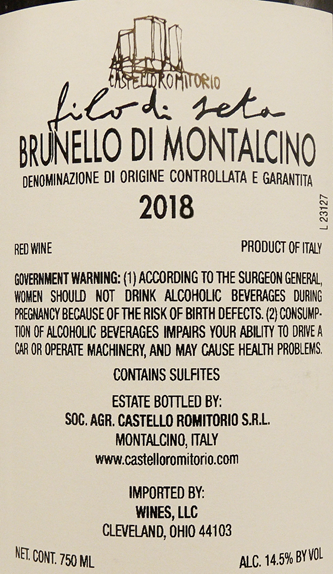 Brunello di Montalcino, 2020 Filo di Seta, Castello Romitorio,