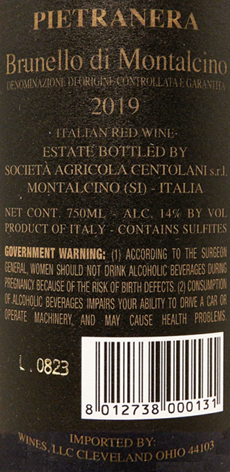 Brunello di Montalcino 2019, Pietranera, Tuscany, Italy