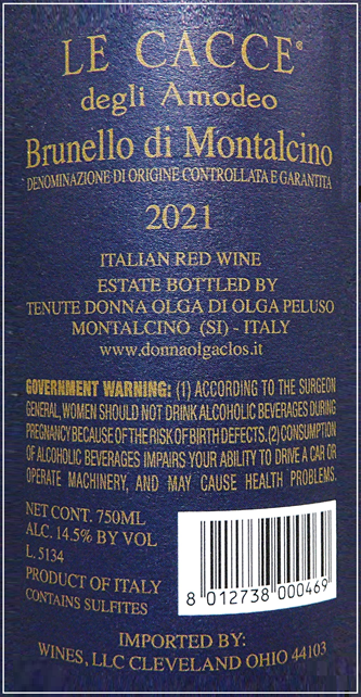 Brunello di Montalcino, 2021 Le Cacce, Tuscany, Italy label