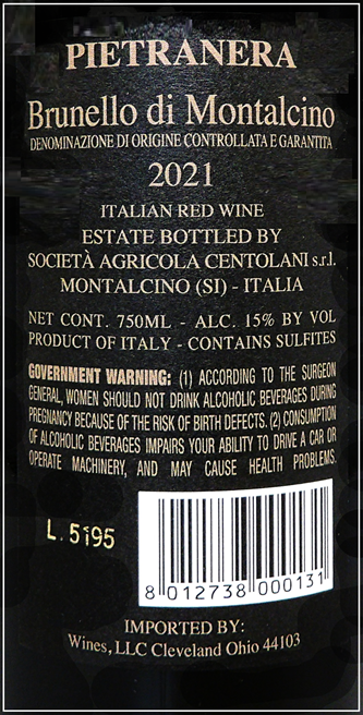 Brunello di Montalcino 2021, Pietranera, Tuscany, Italy label