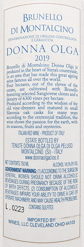 Brunello di Montalcino, Donna Olga 2019, Tuscany, Italy label