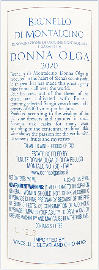 Brunello di Montalcino, Donna Olga 2020, Tuscany, Italy label