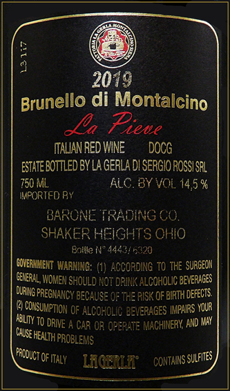 Brunello di Montalcino, 2019 Le Pieve by La Gerla, 94 Robert Parker label