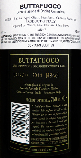 Buttafuoco, 2014 D.O.C. by "Fiamberti" label