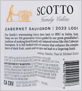 Cabernet Sauvignon, 2022, Legacy, Scotto Family Cellars, Lodi label