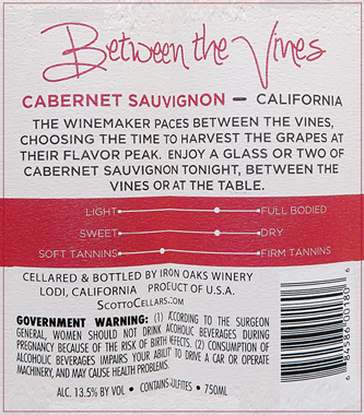 Cabernet Sauvignon, Between the Vines, Lodi label
