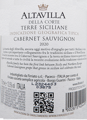 Cabernet Sauvignon, 2020 Altavilla Della Corte by Firriato in Sicily