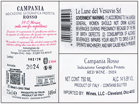 Campania Rosso, 2024 by Le Lune Del Vesuvio, Campania, Italy label