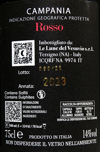 Campania Rosso, 2023  by Le Lune Del Vesuvio, Campania, Italy label