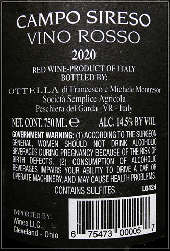 Camposiresco, 2022 , Red Blend by Ottella in Lombardia Italy label