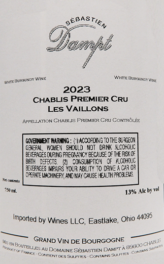 
                      
                        Chablis 1st Cru, Les Vaillons 2023 By Sebastien Dampt label
                      
                    