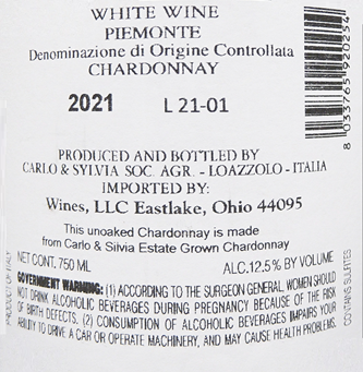 Chardonnay, 2021, Carlo & Silvia Piedmont