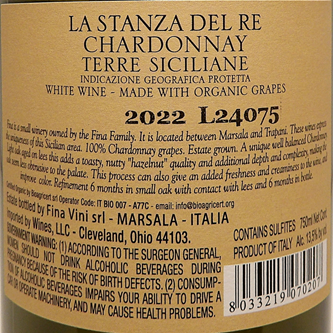 Chardonnay, 2022 By Fina in Western Sicily label