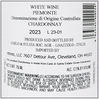 Chardonnay, 2023, Carlo & Silvia Piedmont label