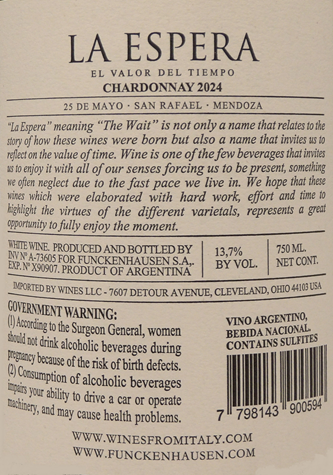 Chardonnay 2024, La Espera , Mendoza Argentina label