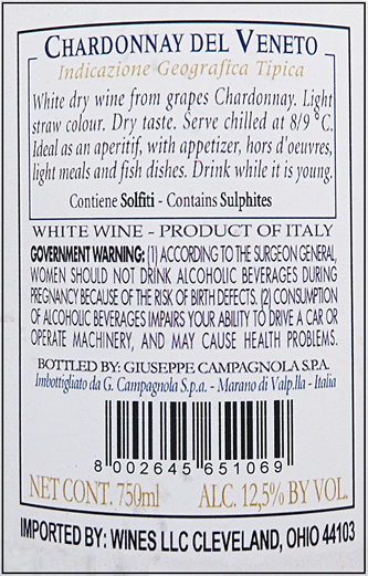 Chardonnay Veneto, 2024 by Campagnola Winery label