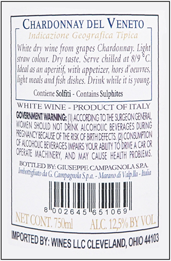 Chardonnay Veneto, 2025 by Campagnola Winery label