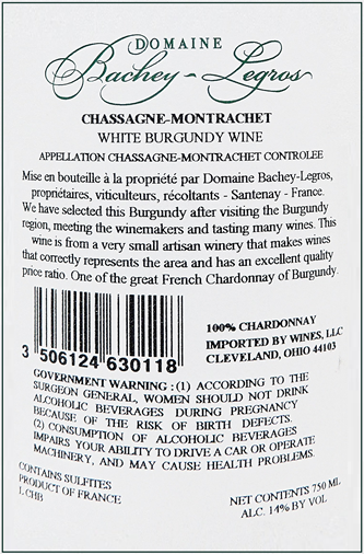 Chassagne Montrachet, Blanc 2023 By Bachey Legros label