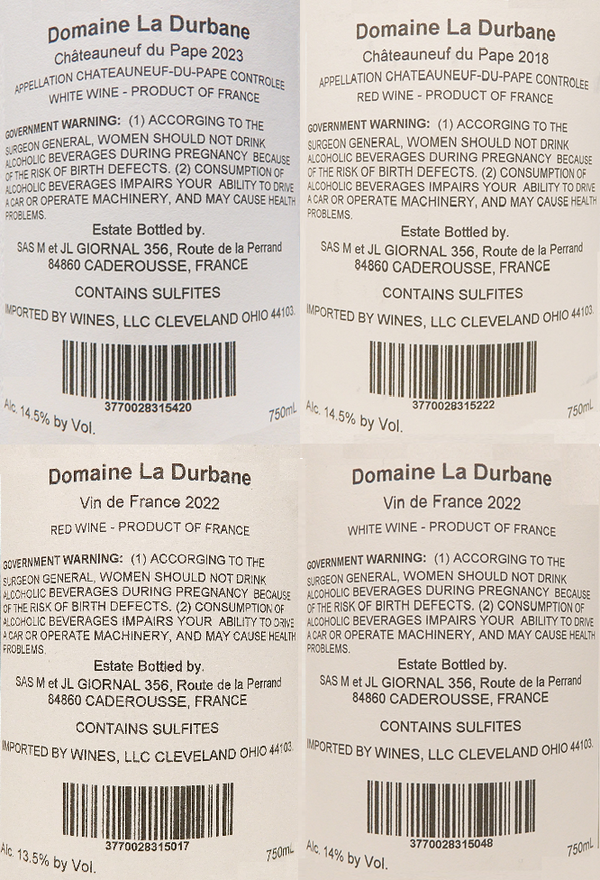 Chateauneuf Du Pape & Hedonistes | 4 Wines by Domaine Durbane labels