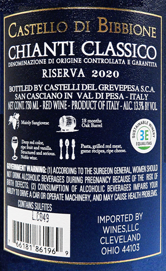 Chianti Classico Riserva, 2020, Bibbione, 90 PTs Decanter labe