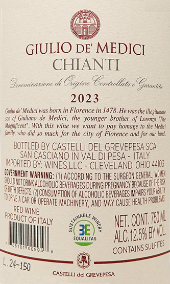 Chianti Giulio de Medici, 2023, Tuscany, Italy label