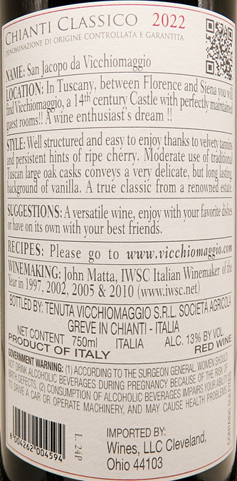 Chianti Classico 2022, San Jacopo by Vicchiomaggio lable