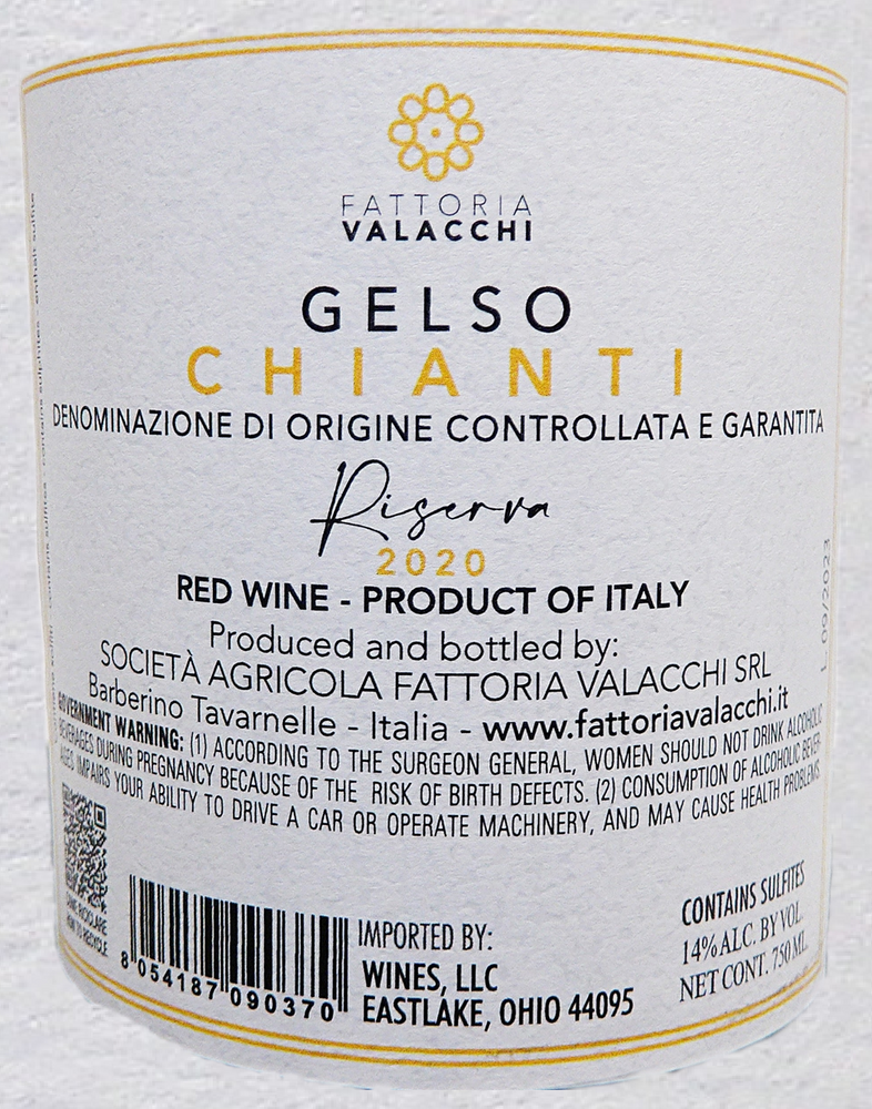 
                      
                        Chianti Gelso Riserva , 2020 DOCG By Fattoria Valacchi in Tuscany label
                      
                    