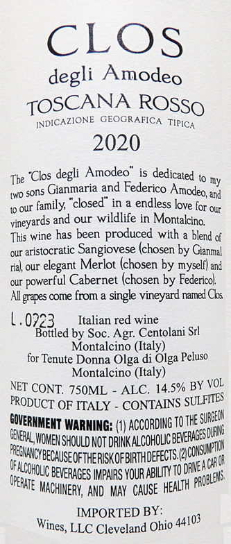 Clos Degli Amodeo, 2020 Super Tuscan by Donna Olga in Tuscany label