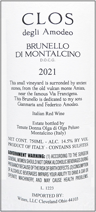 Clos Degli Amodeo, 2021 Super Tuscan by Donna Olga in Tuscany label