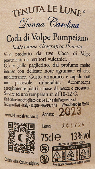 Coda di Volpi Pompeiano, 2023 Donna Carolinaby Le Lune Del Vesuvio, Campania, Italy label