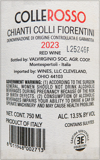 Colle Rosso 2023, Chiante Colli Fiorentini by Valvirginio, Italia label