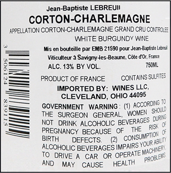 Corton Charlemagne,2023 Grand Cru by Jean- Baptiste label